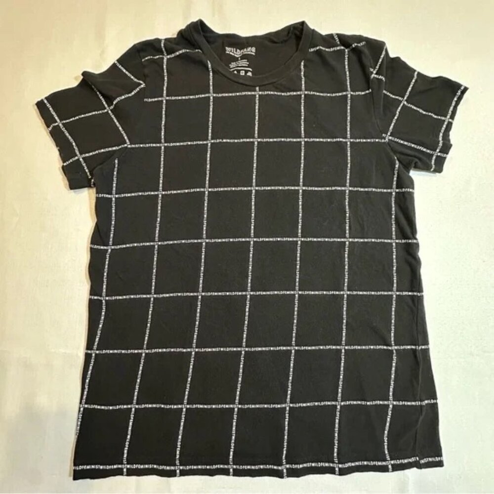 Wildfang The Wild Feminist Collection Black Grid Pattern Shirt size L